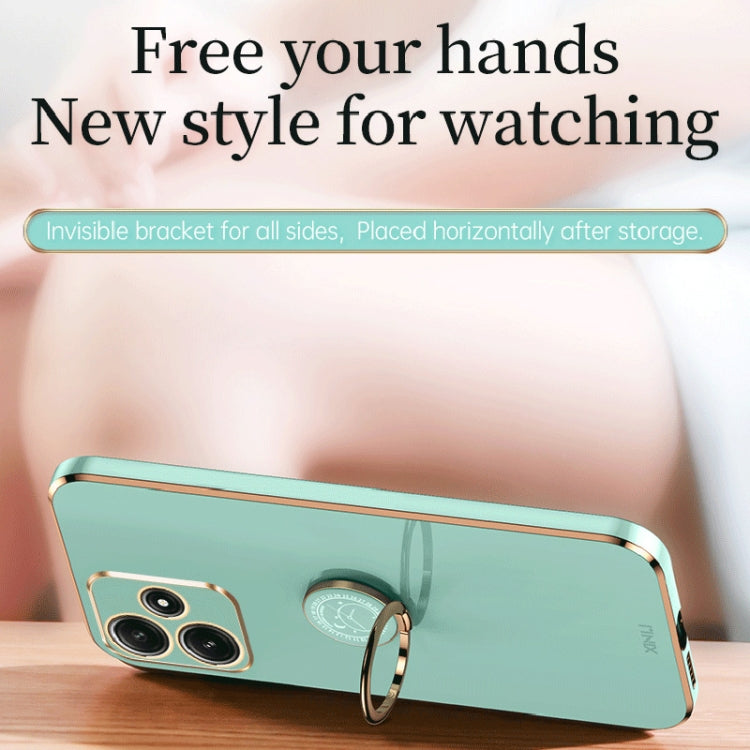 For Xiaomi Redmi Note 12R XINLI Straight Edge 6D Electroplate TPU Phone Case with Ring Holder(White) by XINLI