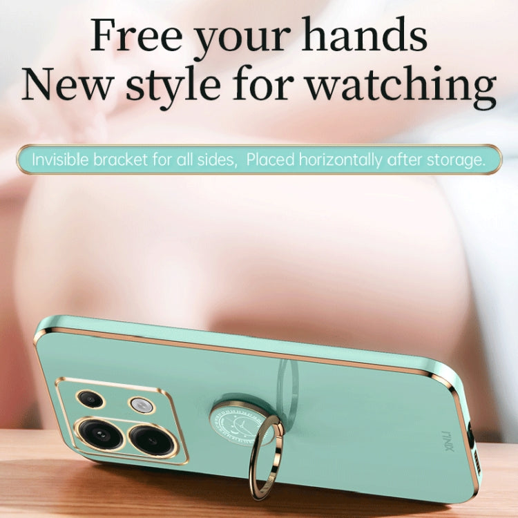 For Xiaomi Redmi Note 13 Pro XINLI Straight Edge 6D Electroplate TPU Phone Case with Ring Holder(Mint Green) by XINLI