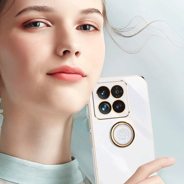 For Xiaomi 14 XINLI Straight Edge 6D Electroplate TPU Phone Case with Ring Holder(Hawthorn Red) - Xiaomi Cases by XINLI | Online Shopping UK | buy2fix