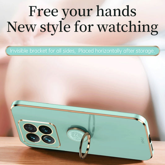 For Xiaomi 14 XINLI Straight Edge 6D Electroplate TPU Phone Case with Ring Holder(Mint Green) by XINLI