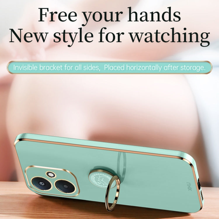 For Xiaomi Redmi 13C 5G XINLI Straight Edge 6D Electroplate TPU Phone Case with Ring Holder(Mint Green) by XINLI