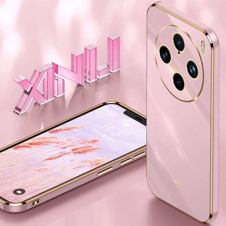 For vivo X100 Pro 5G XINLI Straight Edge 6D Electroplate TPU Phone Case with Ring Holder(Pink) - vivo Cases by XINLI | Online Shopping UK | buy2fix