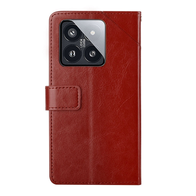 For Xiaomi 14 Y-shaped Pattern Flip Leather Phone Case(Brown) - Xiaomi Cases by buy2fix | Online Shopping UK | buy2fix
