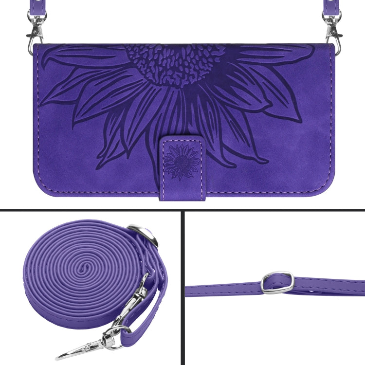 For Xiaomi Redmi 12 5G Skin Feel Sun Flower Embossed Flip Leather Phone Case with Lanyard(Dark Purple) - Xiaomi Cases by buy2fix | Online Shopping UK | buy2fix