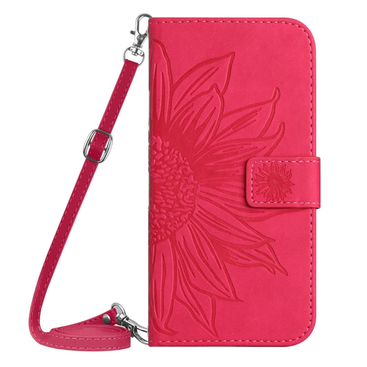 For Xiaomi Redmi 12 5G Skin Feel Sun Flower Embossed Flip Leather Phone Case with Lanyard(Rose Red) by buy2fix