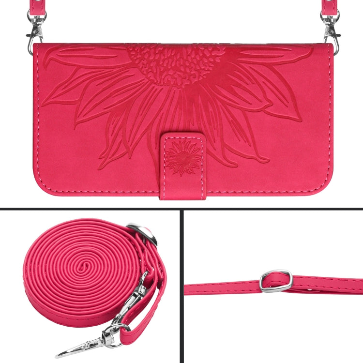 For Xiaomi Redmi 12 5G Skin Feel Sun Flower Embossed Flip Leather Phone Case with Lanyard(Rose Red) - Xiaomi Cases by buy2fix | Online Shopping UK | buy2fix