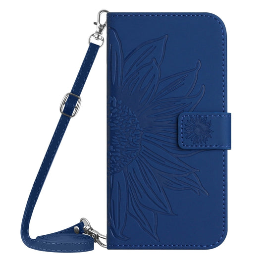 For Xiaomi 13T / 13T Pro Skin Feel Sun Flower Embossed Flip Leather Phone Case with Lanyard(Dark Blue) by buy2fix