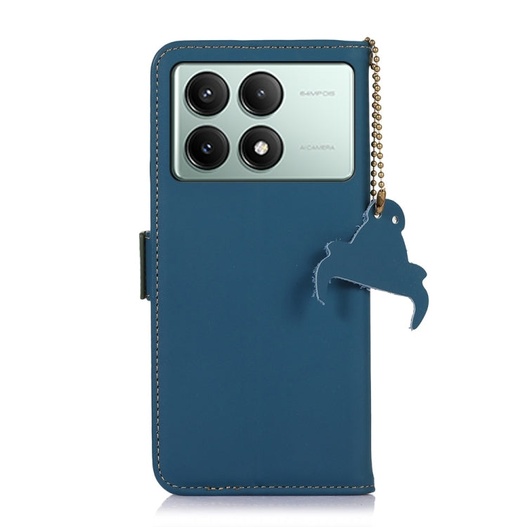 For Xiaomi Redmi K70E / Poco X6 Pro Genuine Leather Magnetic RFID Leather Phone Case(Blue) - Xiaomi Cases by buy2fix | Online Shopping UK | buy2fix