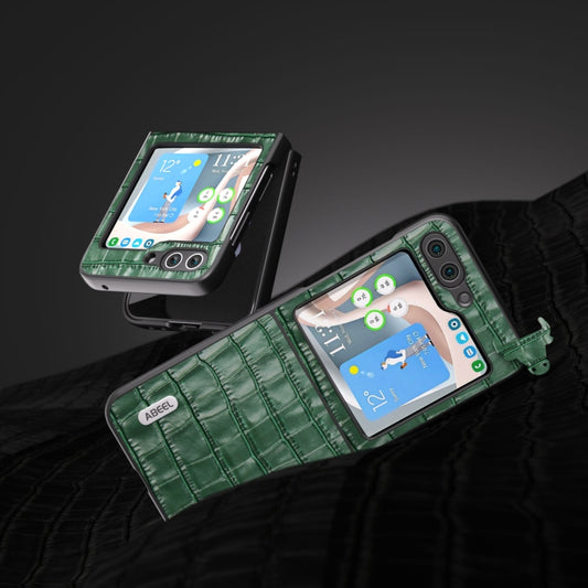 For Samsung Galaxy Z Flip5 ABEEL Crocodile Texture Genuine Leather Phone Case(Green) by buy2fix