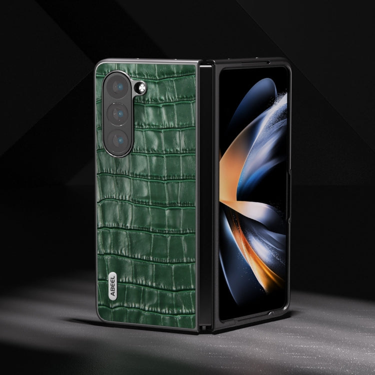 For Samsung Galaxy Z Fold6 ABEEL Crocodile Texture Genuine Leather Phone Case(Green) by buy2fix