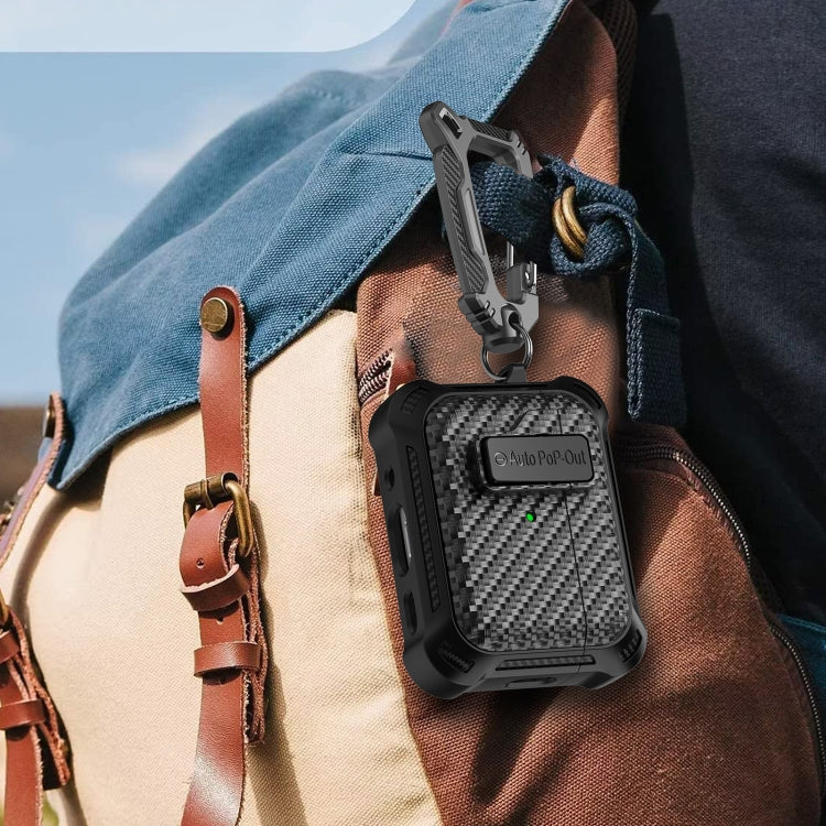 For AirPods Pro Alpha Carbon Fiber Wireless Bluetooth Earphone Protective Case(Black) by buy2fix