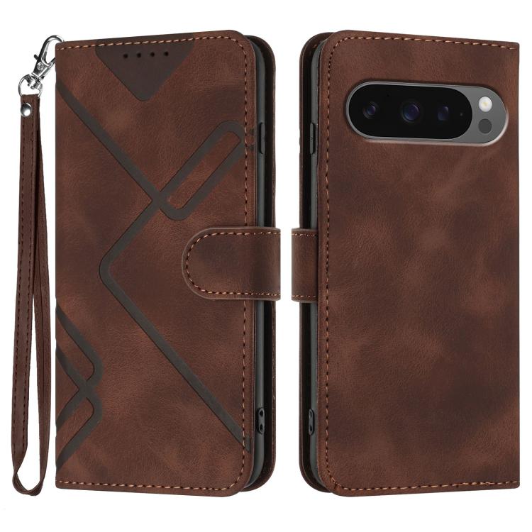For Google Pixel 10 Pro XL Line Pattern Skin Feel Leather Phone Case(Coffee) - Google Cases by buy2fix | Online Shopping UK | buy2fix