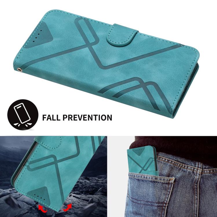 For iPhone 17 Pro Max Line Pattern Skin Feel Leather Phone Case(Light Blue) - iPhone 17 Pro Max Cases by buy2fix | Online Shopping UK | buy2fix