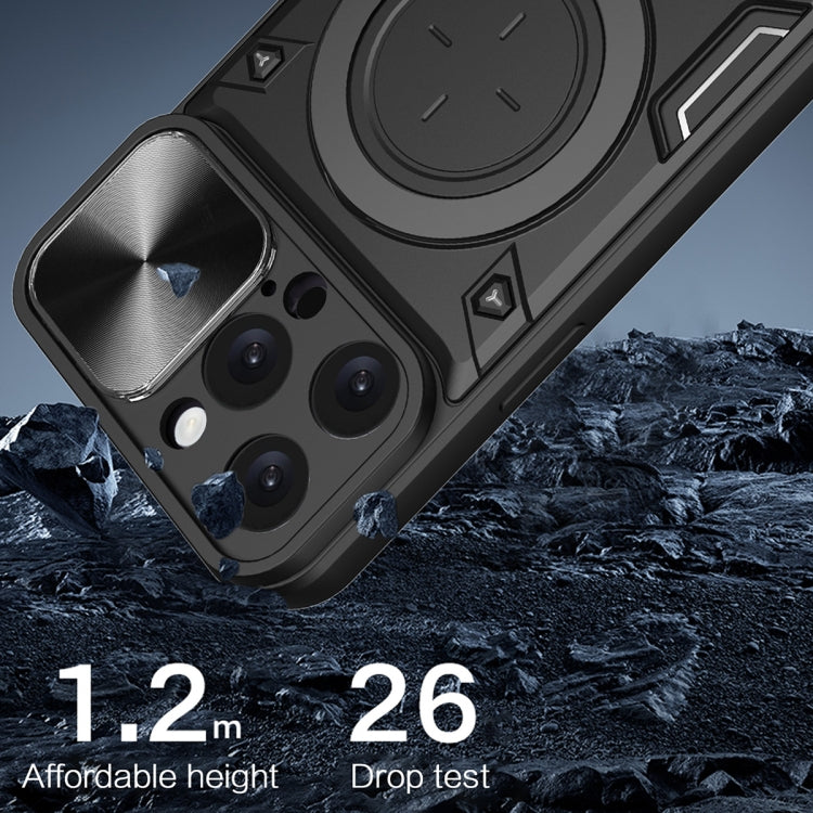 For iPhone 16 Pro Max CD Texture Sliding Camshield Magnetic Holder Phone Case(Black) by buy2fix