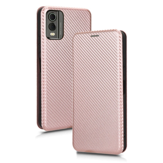 For Nokia C32 Carbon Fiber Texture Flip Leather Phone Case(Pink) by buy2fix