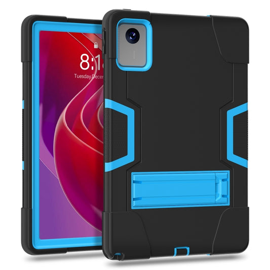 For Lenovo Tab M11/ Xiaoxin Pad 11 2024 Contrast Color Silicone Hybrid PC Tablet Case with Holder(Black Blue) by buy2fix