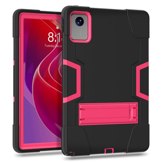 For Lenovo Tab M11/ Xiaoxin Pad 11 2024 Contrast Color Silicone Hybrid PC Tablet Case with Holder(Black Rose Red) by buy2fix