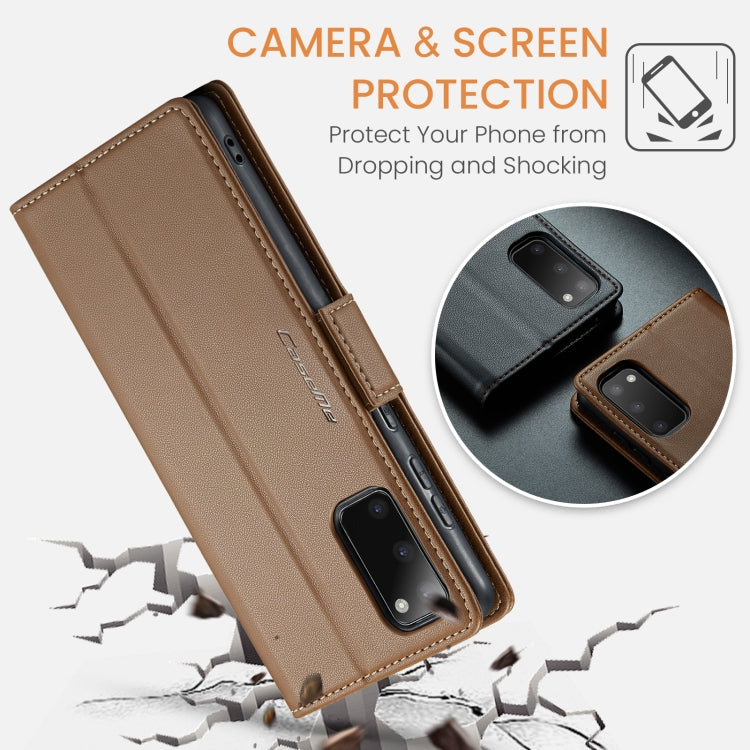 For Samsung Galaxy S20 CaseMe 023 Butterfly Buckle Litchi Texture RFID Anti-theft Leather Phone Case(Brown) by CaseMe