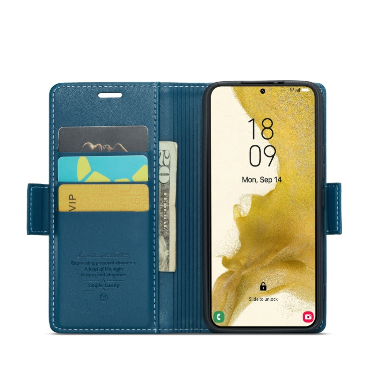 For Samsung Galaxy S22 5G CaseMe 023 Butterfly Buckle Litchi Texture RFID Anti-theft Leather Phone Case(Blue) - Galaxy S22 5G Cases by CaseMe | Online Shopping UK | buy2fix