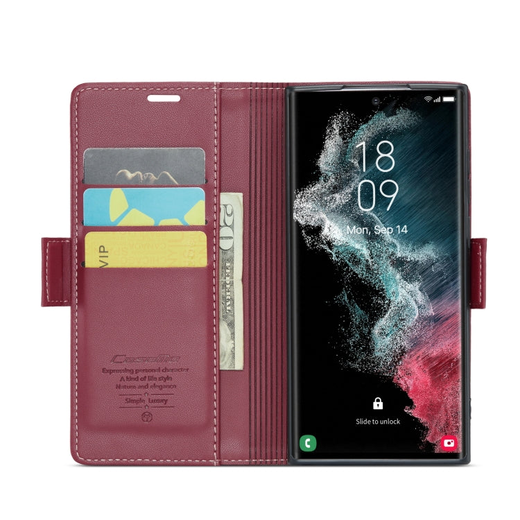 For Samsung Galaxy S22 Ultra 5G CaseMe 023 Butterfly Buckle Litchi Texture RFID Anti-theft Leather Phone Case(Wine Red) - Galaxy S22 Ultra 5G Cases by CaseMe | Online Shopping UK | buy2fix