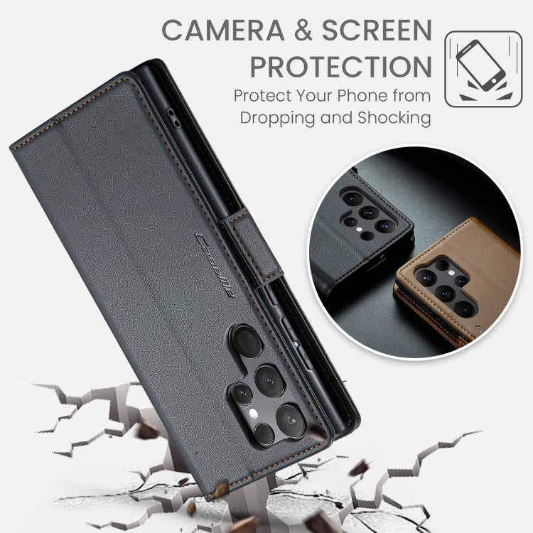 For Samsung Galaxy S23 Ultra 5G CaseMe 023 Butterfly Buckle Litchi Texture RFID Anti-theft Leather Phone Case(Black) by CaseMe