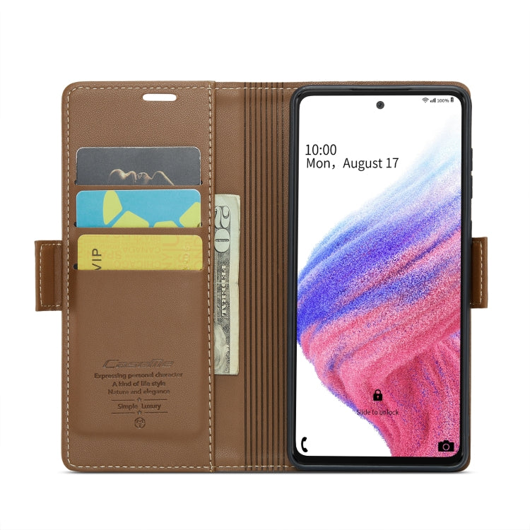 For Samsung Galaxy A53 CaseMe 023 Butterfly Buckle Litchi Texture RFID Anti-theft Leather Phone Case(Brown) - Galaxy Phone Cases by CaseMe | Online Shopping UK | buy2fix
