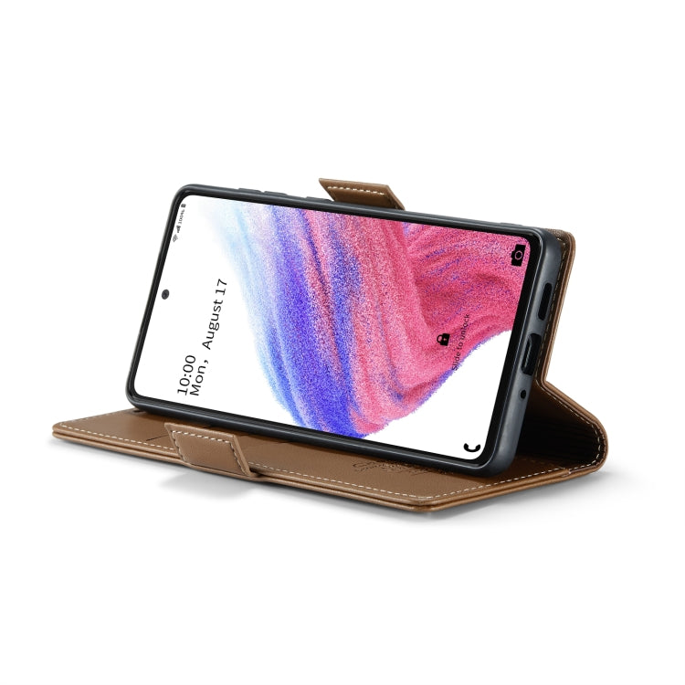 For Samsung Galaxy A53 CaseMe 023 Butterfly Buckle Litchi Texture RFID Anti-theft Leather Phone Case(Brown) - Galaxy Phone Cases by CaseMe | Online Shopping UK | buy2fix