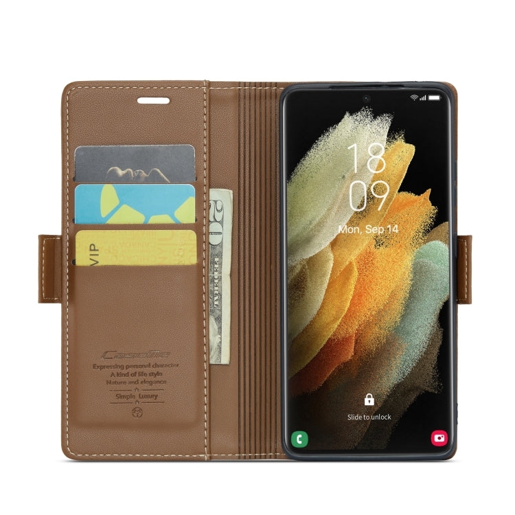For Samsung Galaxy S21 Ultra 5G CaseMe 023 Butterfly Buckle Litchi Texture RFID Anti-theft Leather Phone Case(Brown) - Galaxy S21 Ultra 5G Cases by CaseMe | Online Shopping UK | buy2fix