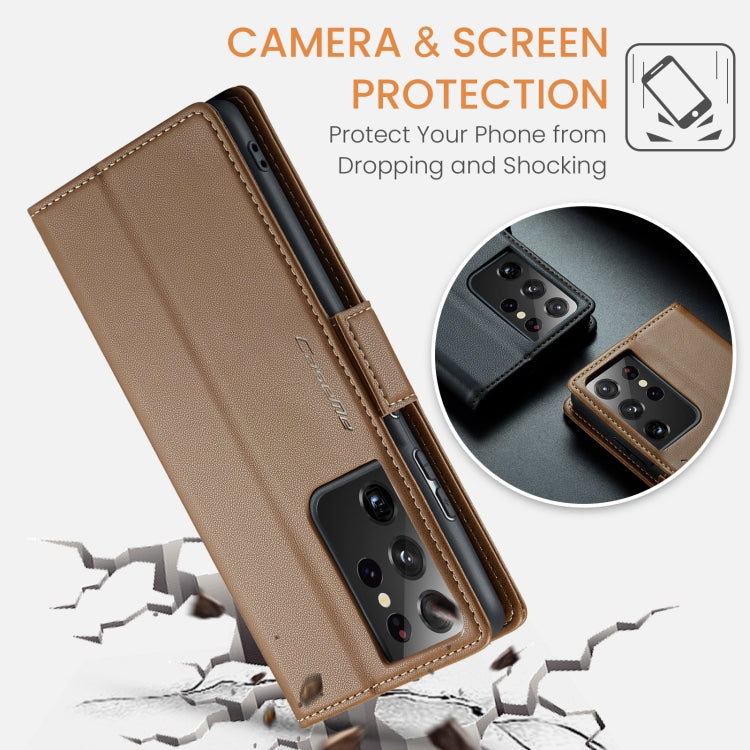 For Samsung Galaxy S21 Ultra 5G CaseMe 023 Butterfly Buckle Litchi Texture RFID Anti-theft Leather Phone Case(Brown) - Galaxy S21 Ultra 5G Cases by CaseMe | Online Shopping UK | buy2fix