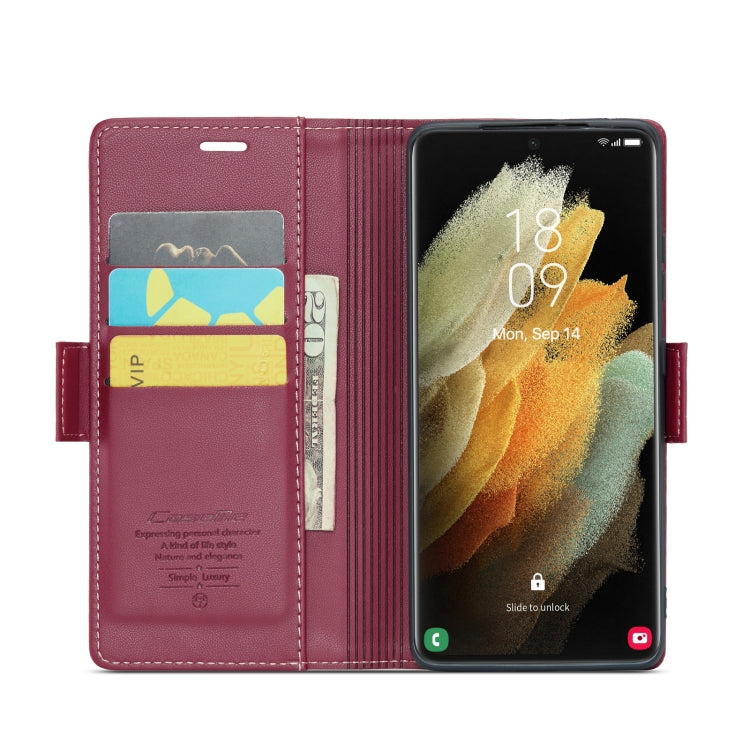 For Samsung Galaxy S21 Ultra 5G CaseMe 023 Butterfly Buckle Litchi Texture RFID Anti-theft Leather Phone Case(Wine Red) - Galaxy S21 Ultra 5G Cases by CaseMe | Online Shopping UK | buy2fix
