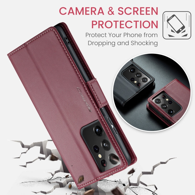 For Samsung Galaxy S21 Ultra 5G CaseMe 023 Butterfly Buckle Litchi Texture RFID Anti-theft Leather Phone Case(Wine Red) - Galaxy S21 Ultra 5G Cases by CaseMe | Online Shopping UK | buy2fix