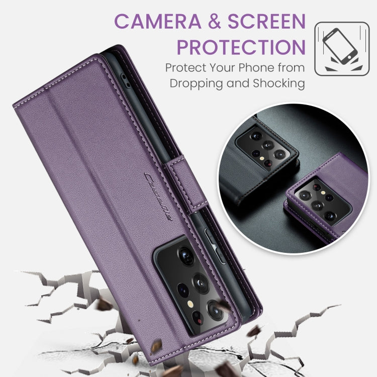 For Samsung Galaxy S21 Ultra 5G CaseMe 023 Butterfly Buckle Litchi Texture RFID Anti-theft Leather Phone Case(Pearly Purple) by CaseMe