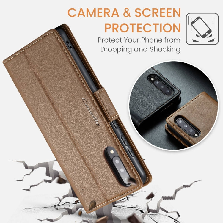 For Samsung Galaxy A70/A70s CaseMe 023 Butterfly Buckle Litchi Texture RFID Anti-theft Leather Phone Case(Brown) by CaseMe