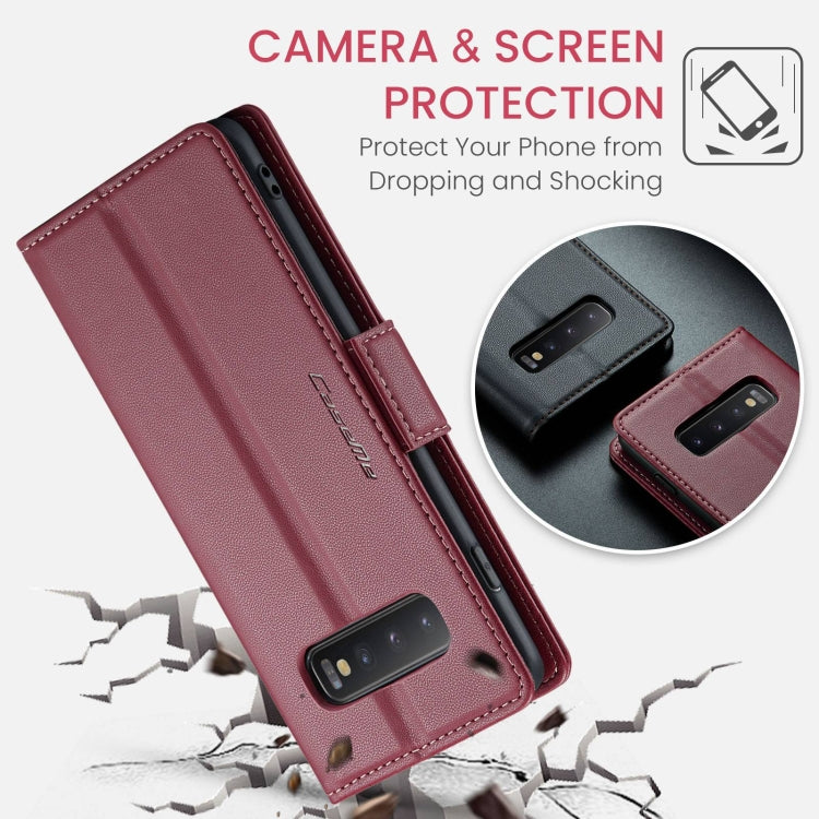 For Samsung Galaxy S10+ CaseMe 023 Butterfly Buckle Litchi Texture RFID Anti-theft Leather Phone Case(Wine Red) by CaseMe