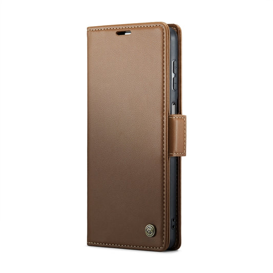 For Samsung Galaxy A22 5G CaseMe 023 Butterfly Buckle Litchi Texture RFID Anti-theft Leather Phone Case(Brown) by CaseMe