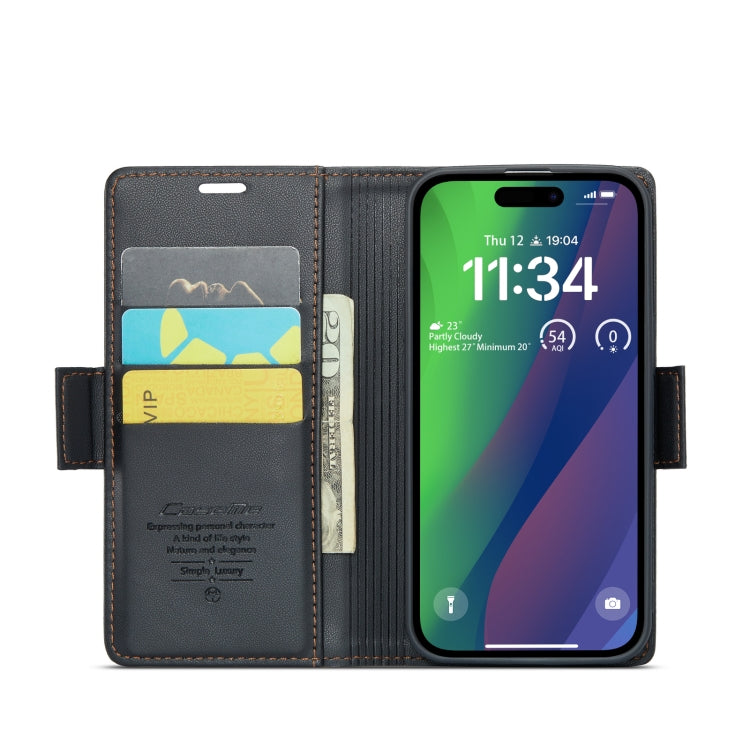 For iPhone 15 CaseMe 023 Butterfly Buckle Litchi Texture RFID Anti-theft Leather Phone Case(Black) - iPhone 15 Cases by CaseMe | Online Shopping UK | buy2fix