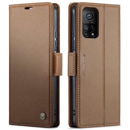 For Xiaomi Mi 10T 5G/10T Pro 5G CaseMe 023 Butterfly Buckle Litchi Texture RFID Anti-theft Leather Phone Case(Brown) by CaseMe