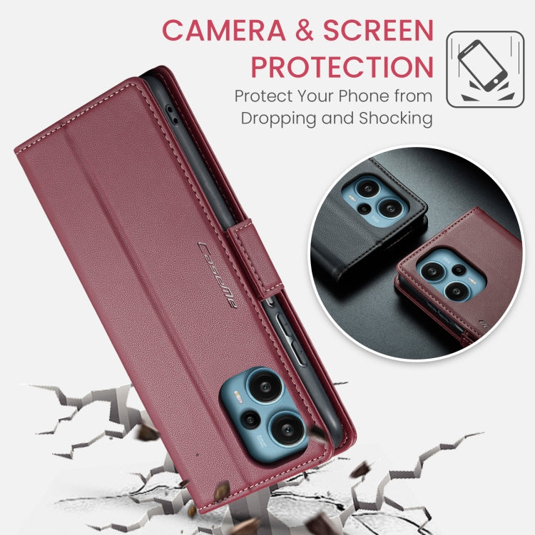 For Xiaomi Poco F5 5G/Redmi Note 12 Turbo 5G CaseMe 023 Butterfly Buckle Litchi Texture RFID Anti-theft Leather Phone Case(Wine Red) by CaseMe