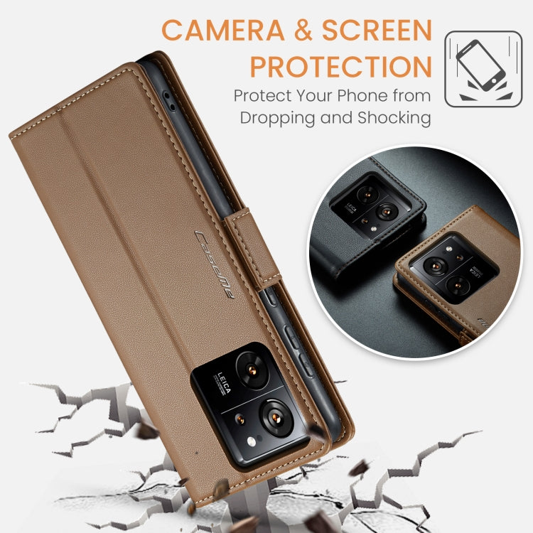 For Xiaomi 13T/13T Pro CaseMe 023 Butterfly Buckle Litchi Texture RFID Anti-theft Leather Phone Case(Brown) by CaseMe