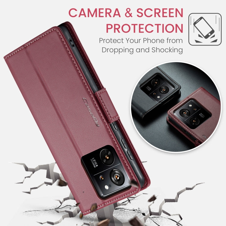 For Xiaomi 13T/13T Pro CaseMe 023 Butterfly Buckle Litchi Texture RFID Anti-theft Leather Phone Case(Wine Red) by CaseMe