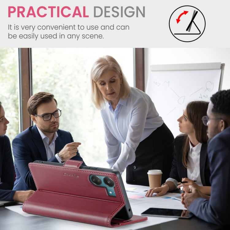 For Xiaomi Redmi 13C 4G / 13C 5G CaseMe 023 Butterfly Buckle Litchi Texture RFID Anti-theft Leather Phone Case(Wine Red) by CaseMe