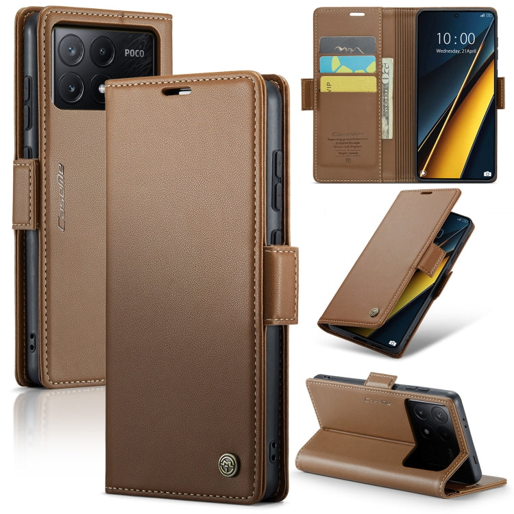 For Xiaomi Poco X6 Pro 5G/Redmi K70E 5G CaseMe 023 Butterfly Buckle Litchi Texture RFID Anti-theft Leather Phone Case(Brown) - Xiaomi Cases by CaseMe | Online Shopping UK | buy2fix