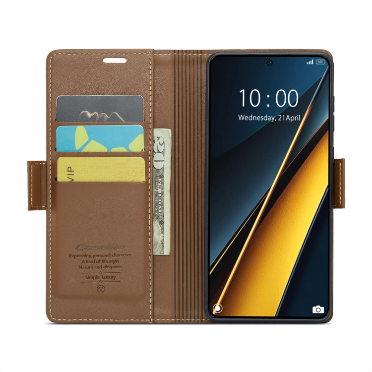 For Xiaomi Poco X6 Pro 5G/Redmi K70E 5G CaseMe 023 Butterfly Buckle Litchi Texture RFID Anti-theft Leather Phone Case(Brown) - Xiaomi Cases by CaseMe | Online Shopping UK | buy2fix