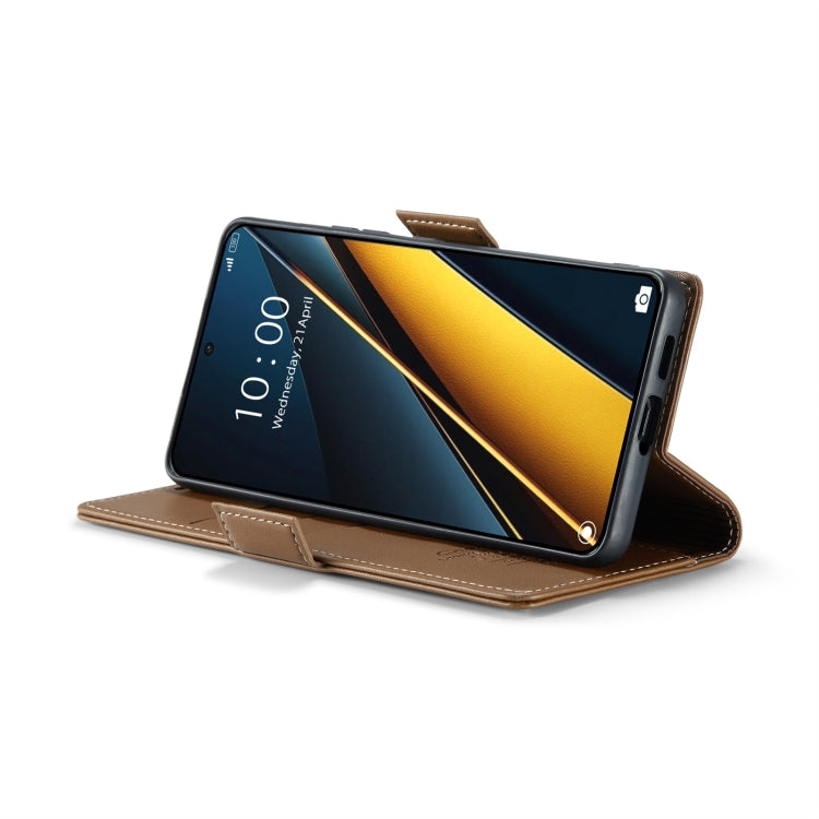 For Xiaomi Poco X6 Pro 5G/Redmi K70E 5G CaseMe 023 Butterfly Buckle Litchi Texture RFID Anti-theft Leather Phone Case(Brown) - Xiaomi Cases by CaseMe | Online Shopping UK | buy2fix