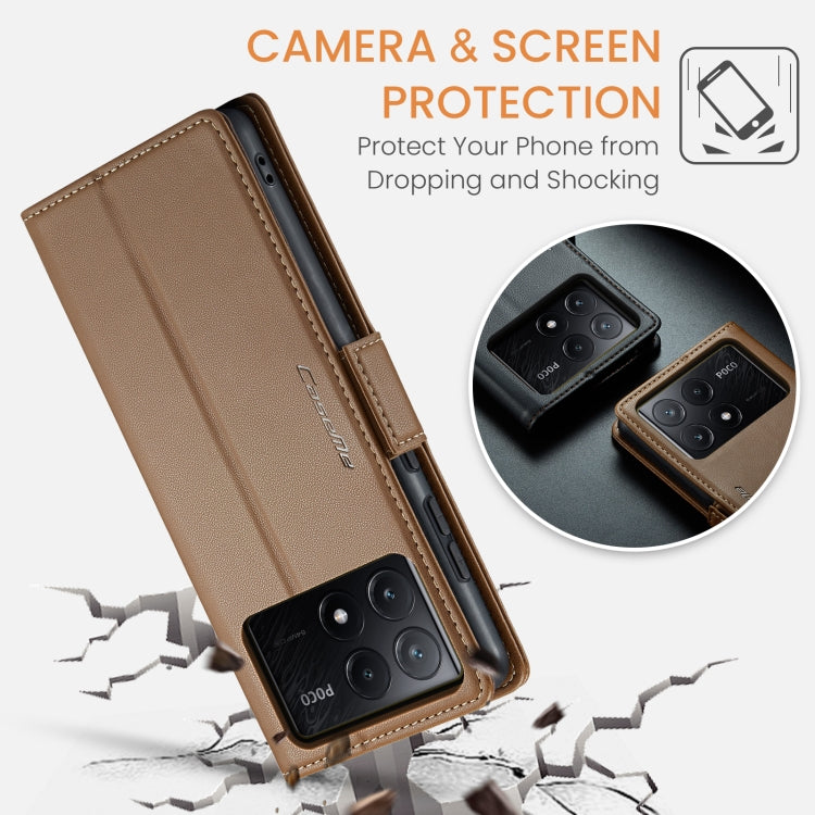 For Xiaomi Poco X6 Pro 5G/Redmi K70E 5G CaseMe 023 Butterfly Buckle Litchi Texture RFID Anti-theft Leather Phone Case(Brown) - Xiaomi Cases by CaseMe | Online Shopping UK | buy2fix
