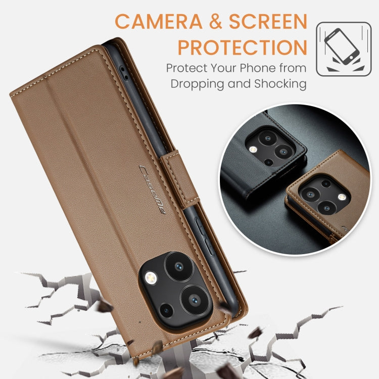 For Xiaomi Redmi Note 13 4G CaseMe 023 Butterfly Buckle Litchi Texture RFID Anti-theft Leather Phone Case(Brown) by CaseMe