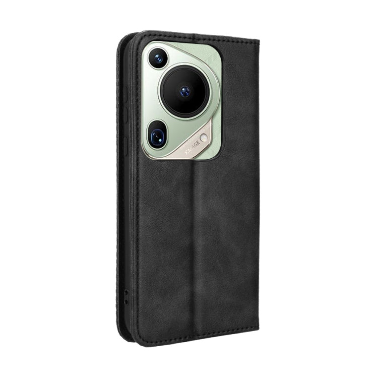 For Huawei Pura 70 Ultra Magnetic Buckle Retro Texture Leather Phone Case(Black) - Huawei Cases by buy2fix | Online Shopping UK | buy2fix