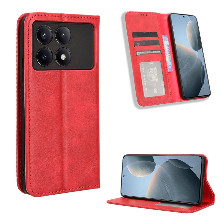 For Xiaomi Redmi K70E / Poco X6 Pro Magnetic Buckle Retro Texture Leather Phone Case(Red) - Xiaomi Cases by buy2fix | Online Shopping UK | buy2fix