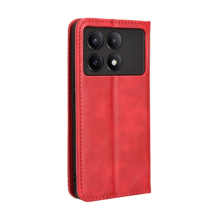For Xiaomi Redmi K70E / Poco X6 Pro Magnetic Buckle Retro Texture Leather Phone Case(Red) - Xiaomi Cases by buy2fix | Online Shopping UK | buy2fix