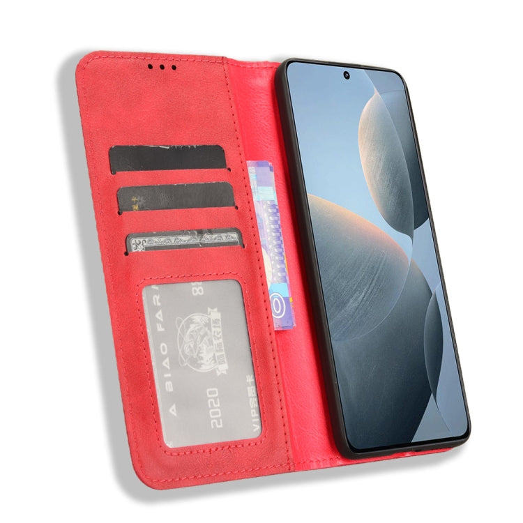 For Xiaomi Redmi K70E / Poco X6 Pro Magnetic Buckle Retro Texture Leather Phone Case(Red) - Xiaomi Cases by buy2fix | Online Shopping UK | buy2fix